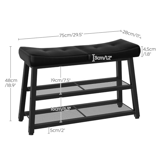 YATINEY Shoe Bench, 3-Tier Shoe Rack, Entryway Bench with Storage and Cushion, for Hallway, Foyer, Bedroom, Black HX02BB - color: Black