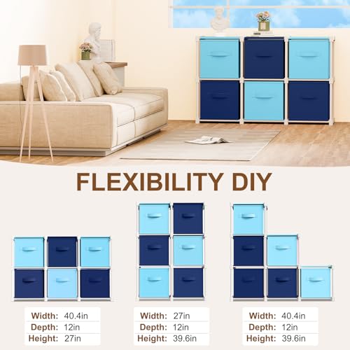 Briwooody 6 Cube Storage Organizer Bins with Shelf 11'' Toy Storage Box Back to School Dorm Organizers Fabric Unit for Playroom Book (Dark Blue,Light Blue) - color: Dark Blue,Light Blue
