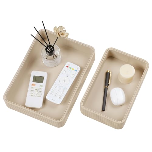 Desk Organizer Tray, PU Leather Nightstand Organizer Perfume Valet Tray for Men Women, Decorative Vanity Trays Trinket Dish Key Bowl for Entryway Table (2pcs, Beige, Large+Small) - color: Beige, size: 11.5" x 8.3" x 2.2"& 9.5" x 6" x 2.2"