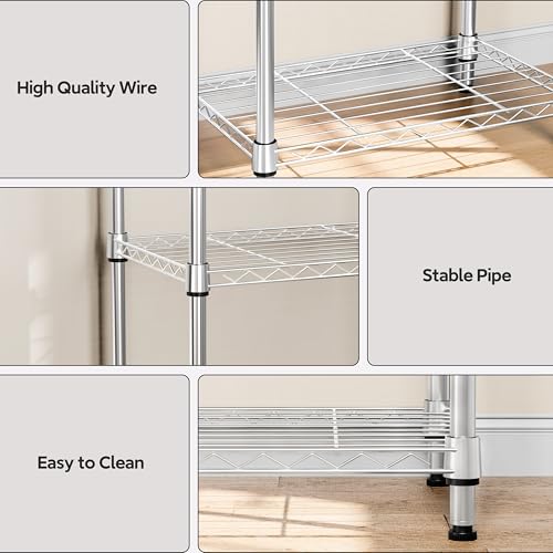 M MZG 3 Tiers Shelf Metal Storage Shelves Wire Rack Closet Organizers with Wheel for Garage Kitchen Bathroom Laundry Chrome 11.8" D x 17.7" W x 28.8" H - color: Chrome, size: 3 Tiers, 11.8"D x 17.7"W x 28.8"H