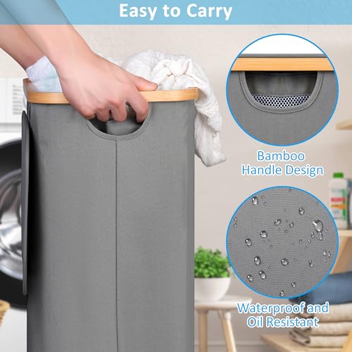 efluky Slim Laundry Basket with Wheels, Narrow Rolling Laundry Hamper with Lid and Removable Bag, Tall Aesthetic Dirty Clothes Hamper on Wheels for Laundry Room, Bedroom, Dorm and Bathroom, 75L Grey - color: Grey, size: 75L
