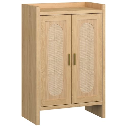 Panana 5 Layer Farmhouse Style Shoe Cabinet, Wooden Freestanding Shoe Rack with 2 Doors and Adjustable Shelves, Shoe Storage Organizer for Entryway Hallway Closet (Rattan Brown, 6 Tier) - color: Rattan Brown, size: 6 Tier