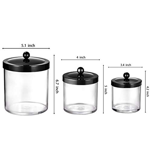 SheeChung 3-Pack Plastic Apothecary Jars with Black Metal Lids - Large 50oz, 25oz & 15oz Clear Acrylic Storage Set - Shatterproof Bathroom & Laundry Room Organizer - Modern Farmhouse Decor - color: Black, size: 50 oz & 25 oz & 15 oz