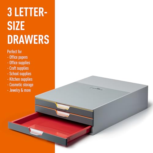 Durable Varicolor 3 Drawer Unit - Gray Desktop Drawer Set with 3 Color Coded Draws - Letter to Folio Size Files - Perfect for Storing Documents and Paper Work - style: 3-Drawer