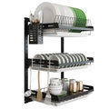 junyuan Hanging Dish Drying Rack Wall Mount,Dish Racks Drainer,3 Tier Kitchen Plate Organizer Storage Shelf with Drain Tray with 3 Hooks,Stainless Steel Black Large Ajustable Height - size: 3tier-Wall Mount