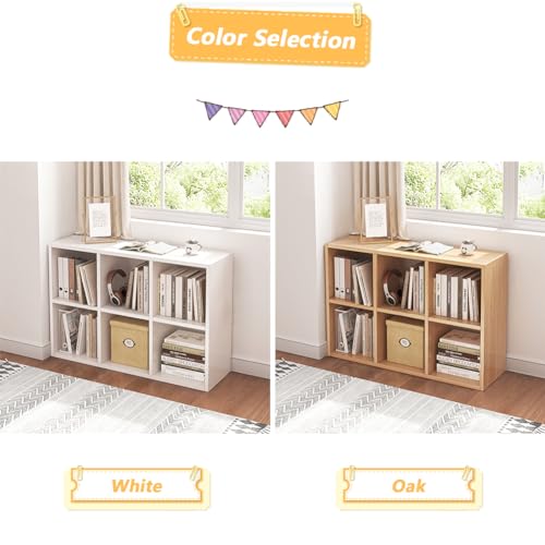NELYE 6 Cube Organizer Bookcase - Fabric Storage Bins Container, Open Shelf Simple Compartments Bookshelf, Oak - color: Oak, size: 6-Cube