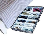 12 Cells See Through Underbed Shoes and Boots Storage Bag Organizer with Black and White Flower (Black) - 40.9x24.4x5.51 Inch - color: black
