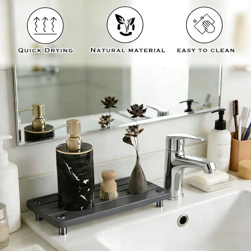 2PCS Instant Dry Sink Caddy for Bathroom Counter, Durable Kitchen Sink Organizer, Diatomite Stone Drying Tray, Upgrade Water Absorbing Stone Tray for Sink, Anti-Slip Stone Soap Tray -Dark Gray - color: 2pcs Dark Gray Metal Foot 3stripes
