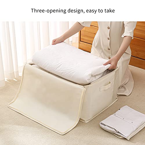2 Pack Large Canvas Comforter Storage Bags Closet Organizer for Clothes Sweater Clothes Organizer with Dual Zipper Three Carrying Hand - color: Natural color, style: 2 Pack