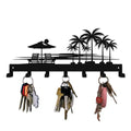Tropical Style Key Holder Wall Mount with 7 Hooks, Key Hanger Organizer for Front Door, Hallway, Entryway & Office Decor, Featuring Sunset and Coconut Tree Design