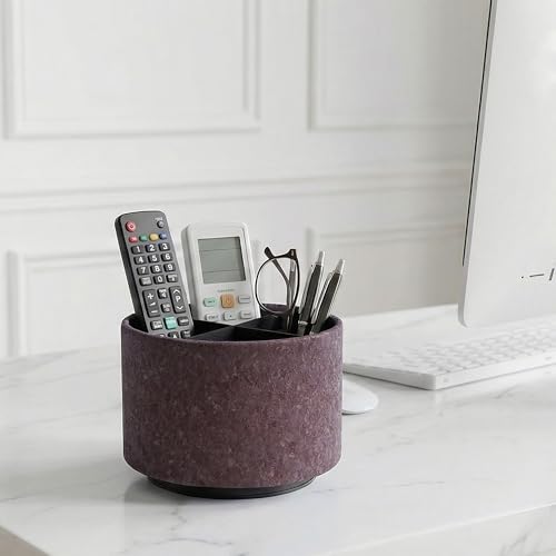 Round Leather Art Supply Organizer,Remote Control Holder,360 Degree Spinning,Multi-Functional Pencil Holder,4 Compartments Desktop Stationary Organizer(1-Soft Dark Brown2) - color: 1-Soft Dark Brown2