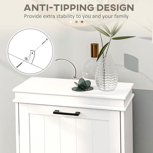 HOMCOM Narrow Shoe Cabinet with 2 Flip Drawers, Modern Freestanding Shoe Storage Cabinet with Adjustable Shelves for Entryway, Hallway, White - color: White