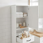 Casaphoria Tall Bathroom Storage Cabinet, 65" H Narrow Floor Cabinet with 2 Barn Doors and 1 Drawer, Freestanding Linen Tower with Adjustable Shelves, Anti-Tipping, White - size: 15.74"L×11.8"W×64.96"H