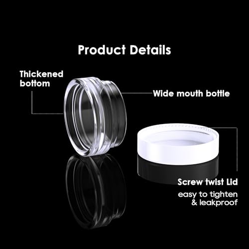 50 Pack 3 Gram Sample Containers with White Lids, Small Plastic Cosmetic Jars, Makeup Travel Container Jar for Cream, Bead, Eye Shadow, Lotions, Powders, Glitters Lip Gloss with Labels,Spatulas - color: White Lid, size: 0.1 Ounce