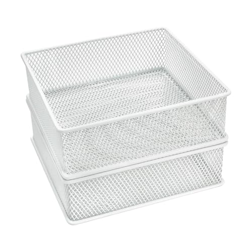 Annova Mesh Stackable Drawer Cabinet and Shelf Organizer Bins Storage Basket School Office Supply Holder Tray- Set of 2 (White, 6x6x2 Inch) - color: White, size: 6x6x2 Inch