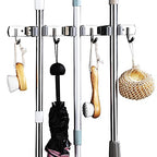 Broom Mop Holder Wall Mount Cleaning Tool holder, Heavy Duty Stainless Steel Broom Hanger Rack Hook Organizer, Garage Storag Racks wall Mounted Broom Hanger for Home, Kitchen, Garden, Garage, Landry