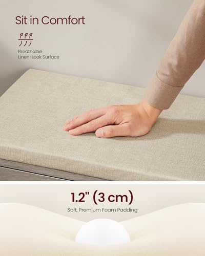 VASAGLE Shoe Storage Bench with Cushion, 3-Tier Entryway Bench with Padded Seat, Doors, Adjustable Shelves, 14 x 39.8 x 20.7 Inches, Hallway, Bedroom, Heather Greige and Cappuccino Beige ULSB044L01 - color: Heather Greige + Cappuccino Beige, size: 14"D x