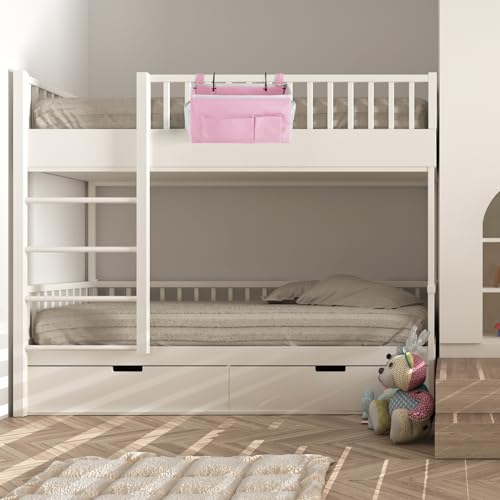 YOUDENOVA Bedside Caddy with 5 Pocket, Bedside Storage Organizer for College, Dorm Bed, Bunk Bed, Pink