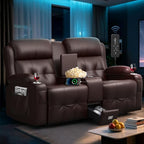 Loveseat Recliner Sofa, Home Theater Seating with Massage, RV Wall Hugger Reclining Couch with Console, USB, Cup Holders & Drawer, Manual Loveseat Recliners RV Sofa for RV & Home Theater - color: Brown, size: Loveseat 67''