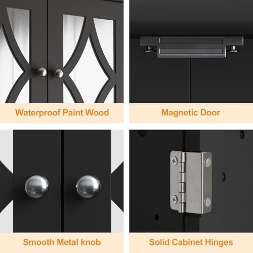 RoyalCraft Bathroom Medicine Cabinet Wall Mounted, Over the Toilet Storage Cabinet with Towel Rack and Adjustable Shelf, Large Bathroom Towel Cabinet Wall Mount 22x25 inch (Black) - color: Black