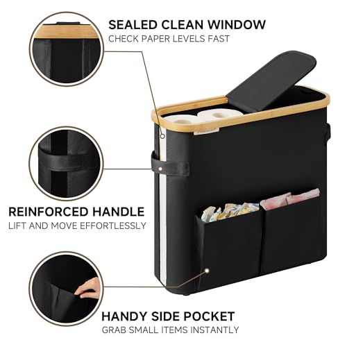 StorageWorks Toilet Paper Storage Baskets with Dual Flip Lids, Toilet Paper Organizer for Bathroom, Toilet Paper Container with Side Pocket, Holds 9 Mega or 12 Regular Rolls, Medium, Black - color: Black, size: Medium