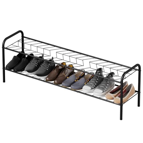 Shoe Rack,Long Shoe Organizer for Closet,Wide Shoe Storage for Entryway, 2 Tier Sturdy Metal Free Standing Shoe Shelf - size: 2-tier-long