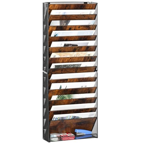 TQVAI 12-Tier Hanging Wall File Organizer - Folding Wall Mounted Mail Document Holder, Metal Clipboard Storage Rack for Office, Homeschool, Classroom Organization, Black/Vintage - size: 12 Tier