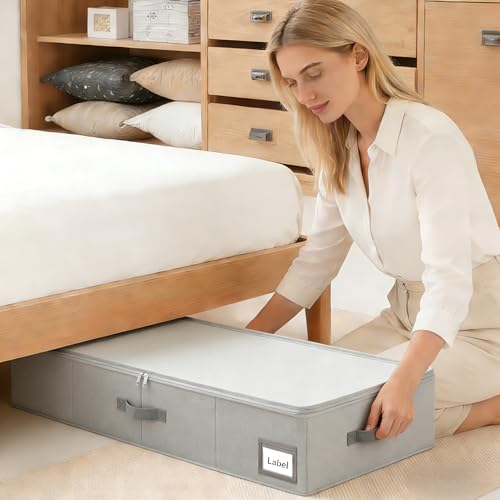 Cupic Cupid Under Bed Storage Containers, Foldable Organizer with Lid for Bedroom, Underbed Storage Box for Blankets, Clothes, Shoes, 2 Pack, Grey - size: 33½"L x 15¾"W x 6¾"H