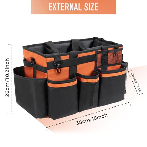 SCAVATA Wearable Cleaning Caddy, Cleaning Caddy Supplies Organizer with Handle & Shoulder Straps for Housekeepers, Under Sink & Car Cleaning Tool Organizers Bag with 4 Foldable Divider (RetroOrange) - color: RetroOrange