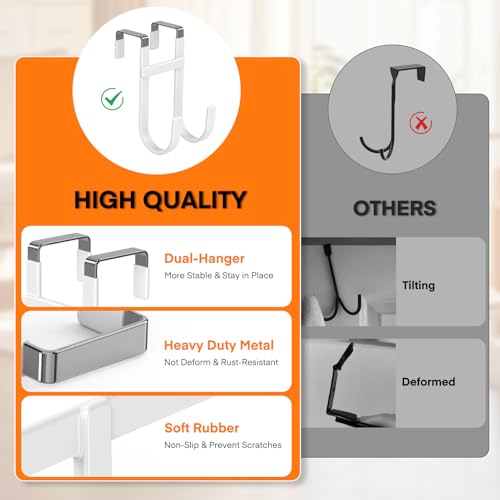 FYY Over The Door Hooks - 2 Pack Heavy Duty Dual-Hook Organizer Hanger for Hanging Towels, Clothes, Hats & Bags Use in Bathroom, Bedroom, Kitchen - Fits Interior Doors Up to 1 3/8" White - color: White, size: 5.12" Long, Fit Interior Doors Up to 1 3/8", s
