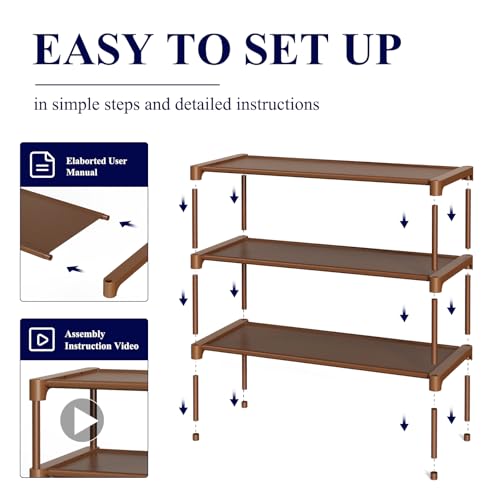 Kitsure Shoe Rack - Non-Woven Shoe Rack Shelf, Shoe Organizer for Closet, Entryway, Garage & Corridor, Stackable Shoe Shelves, 27.5" Wide - 3 Tier, Brown - color: Brown, size: 27.5" Wide - 3 Tier