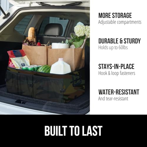 GORILLA GRIP Trunk Organizer for SUV and Cars, Large Capacity Collapsible Car Trunk Storage Organizer, Heavy Duty Car Accessories, Gifts for Mom and Dad, Slip & Water Resistant Multi Compartment, Camo - color: Camo