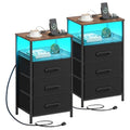 JARHETUN Night Stand Set 2 with Charging Station, 3 Drawer Nightstands with LED Lights, End Table with Outlets and USB Ports, Side Table with Open Shelf, Bedside Tables for Bedroom, Rustic Brown - color: Rustic Brown, style: Power & LED