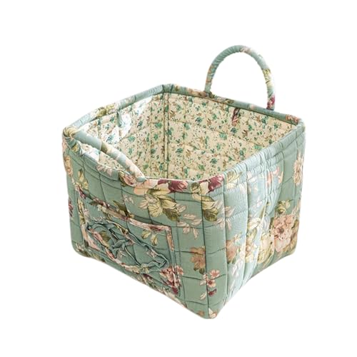 Fabric Baskets for Storage - Quilted Boho Floral Basket with Handles, Foldable Organizer for Home, Office, Clothes, Blankets, Books or Toys - 12'' x 10'' x 10''(Green) - color: Green