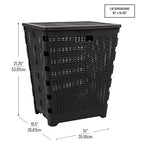 Mind Reader 61L Foldable Laundry Hamper, Clothes Basket, Lid, Wicker Design, Plastic, 18"L x 14.5"W x 21.25"H, Black - color: Black