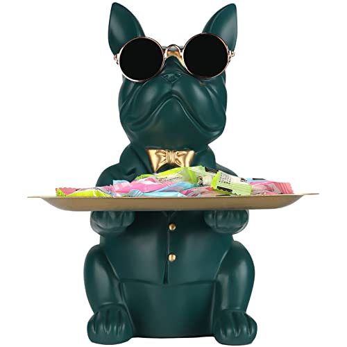 Modern Decor Resin Bulldog Tray Statue Tray Storage Key Holder Candy Jewelry Earrings Tray Suitable for Home Decor Modern Art Dining Table Decor Office Small Object Tray (Green) - color: Green