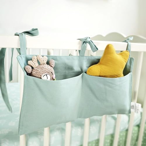 Baby Bedside Hanging Storage Bag - 2-Pocket Bedside Storage with High Capacity for Diapers & Essentials, Space-Saving Hanging Nursery Organizer 5 Colors Available (Blue) - color: Blue