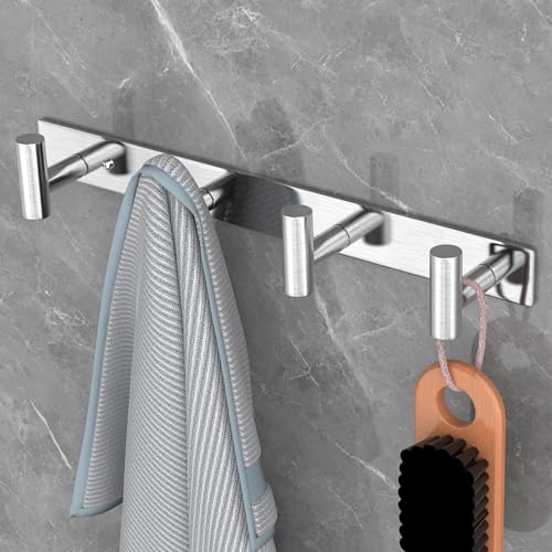 VAEHOLD Silver Hat and Coat Wall Mount Rack - Coat Rack with 4 Hooks for Robes, Bags, Keys, and Towels - Bathroom Towel Hanger Organizer (2 Pack) - color: Silver, size: “T“ Shape 4 Hooks 2 Pack
