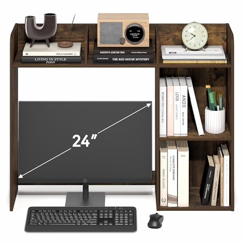 Furinno Classic Desk Shelf, 5-Shelf Desktop Hutch, Book Shelf, 3-Tier Desk Organzier, for Office Supplies, Office Desk Accessories, for Home Office, College, Dorm, White - color: Amber Pine, size: 5 Shelves