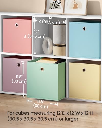 SONGMICS Storage Cubes, Set of 6 Odorless Foldable Storage Boxes, 11.8 x 11.8 x 11.8 Inches, Closet Organizers for Shelf, Rainbow Storage Bins, Colorful Fabric Bins for Bedroom, Living Room URFB230X01 - color: Multi-color 1, size: M (11.8"L x 11.8"W x 11.