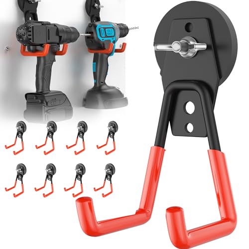 8Pcs Large Strong Magnetic Hooks Heavy Duty Garage Big Magnet Hooks Extra Strength Magnetic Utility Storage Hook Hanger with Anti Slip Coating for Garden Indoor Outdoor Hanging Tools Orange - color: 8 Pcs-Orange