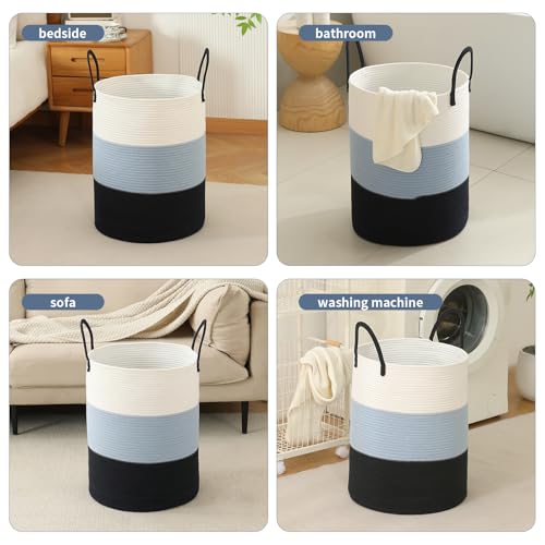 Laundry Basket Hamper Tall Rope Storage Woven for Blanket toys Dirty Clothes in Living Room Bathroom Bedroom (Gradient Blue, 80L/21.3Gal) - color: Gradient Blue, size: 80L/21.3Gal