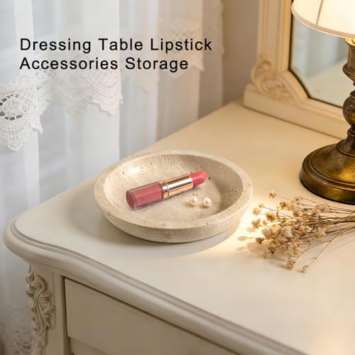 Jewelry Dish 5.5"x5.5",Natural Travertine Stone Trinket Dish - Round Decorative Vanity Tray for Jewelry, Keys, and Small Accessories, Countertop Organizer for Bathroom, Bedroom, Entryway - color: A1