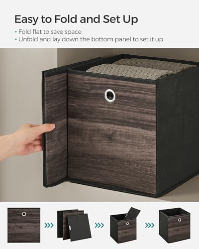 SONGMICS Storage Cubes, Set of 6 Storage Bins with Handles, Foldable Oxford Fabric and Non-Woven Fabric Storage Boxes, 10.2 x 10.2 x 11 Inches, Fit Cube Storage Unit, Chestnut Brown URFB126K01 - color: Chestnut Brown, size: 6 Pack (10.2"L x 10.2"W x 11"H)