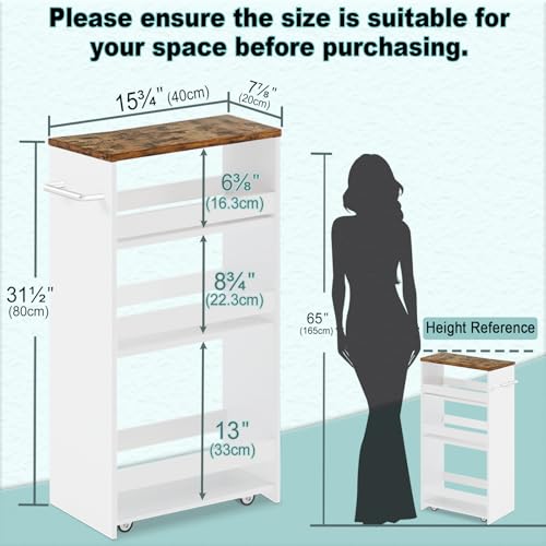 MARTY Rolling Storage Cart 7.9" W, 4-Tier Kitchen Cart with Wheels Handle, Slim Storage Cart Mobile Shelving Utility Carts for Bathroom Laundry Room Organization Narrow Places (White) - color: White, size: 7.9"D x 15.75"W x 31.5"H