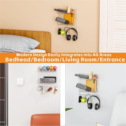 SuoXing Bedside Wall Organizer for Bedroom,Rv,Small Rooms,Nightstand and Bedside Wall Shelf for Earphone,Glasses,Remote Control,Phone Charging Shelf,Dorm Decor for College Girls and Teen Girl,Clear - color: Clear