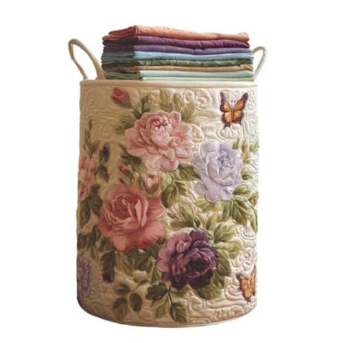 Quilted Laundry Basket with Handles, Large Soft Fabric Storage Hamper for Clothes, Toys & Blankets, Boho Floral Collapsible Basket for Nursery, Bedroom, Laundry Room - color: Fflowers, size: M-16X22In