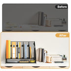 DALTACK Magazine File Holder, 5 Vertical Compartments Rack Binder Holder with Paper Tray, Metal Magazine Organizer for Office, Home, School (Black) - size: 5Rack