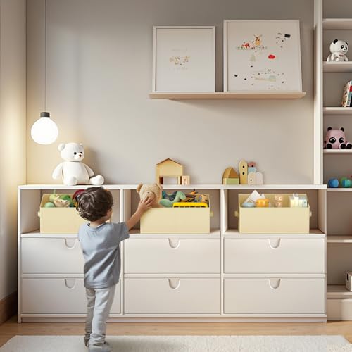 DIMJ Closet Storage Bins 6 Pack - Fabric Storage Baskets for Shelves, Large Clothes Organizers with Handles, Trapezoid Shelf Organization Storage Cubes for Purse, Toys, Books, Towel, Clothes - color: Beige, size: 6 Bins 16.5"x11"x7.8"