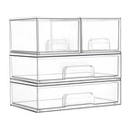 Vtopmart Stackable Storage Drawers Set of 4, Clear Plastic Organizer Bins for Bathroom Supplies,Ideal for Cabinet,Pantry,Laundry Room Organization - style: 2 Small+2 Wide